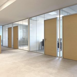 silver-glass-wall-partition-with-woden-door