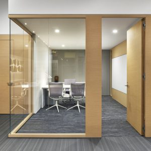 solid partition wall with wooden partition